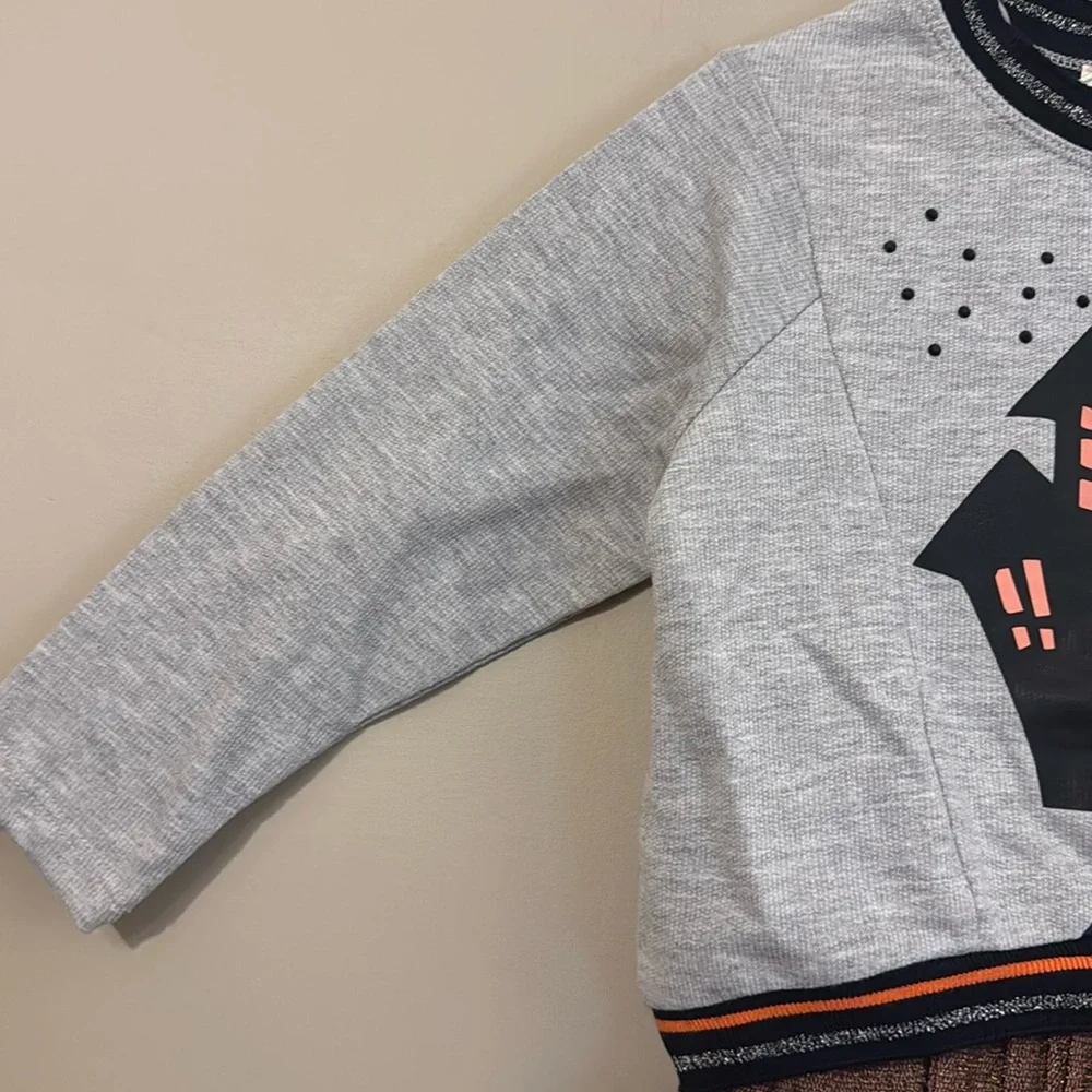 NWT- Truly Me Kids Haunted House long sleeve tutu Dress, Grey multi, 2T